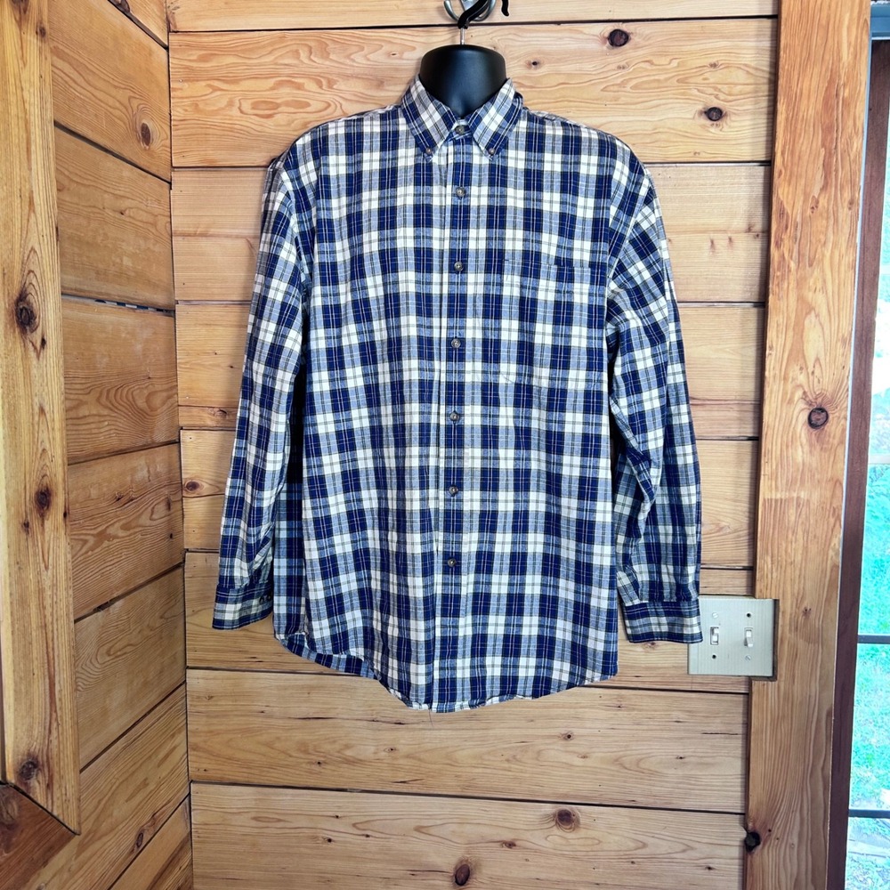 Vintage Plaid Button Down Shirt Mens Medium Blue White Gorpcore Eddie Bauer